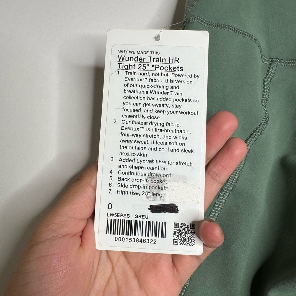 NWT Lululemon Wunder Train High-Rise Tight with Pockets 25" Grey Eucalyptus 0 - Picture 9 of 13